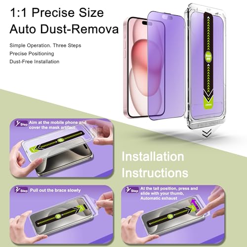 2 Pack Anti Blue Light Matte Screen Protector for iPhone 14 Pro/15/16 (6.1-Inch),9H Tempered Glass,Anti-Glare,Full Coverage,Anti-Fingerprint,Auto Dust Removal,Bubble-Free