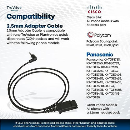 TruVoice HD-500 Premium Single Ear Headset with Noise Canceling Microphone and 2.5mm Cable for Cisco SPA303, SPA502g, SPA504g, SPA508g, SPA509g, SPA514g, SPA525g and Phones with a 2.5mm Jack Port