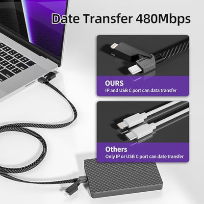 4 in 1 Charging Cable Fast Charging 65W with E-Mark Chip, Carplay - color: Dark Black, size: 4FT 1Pack