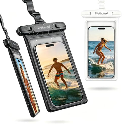 wellhouse Waterproof Phone Pouch, Waterproof Phone Case for iPhone 17 16 15 14 13 Pro Max XS Samsung, IPX8 3D Cellphone Dry Bag Beach Essentials (2 Pack - Black & White8.0, 8 inch) - color: 2 Pack - Black & White8.0"