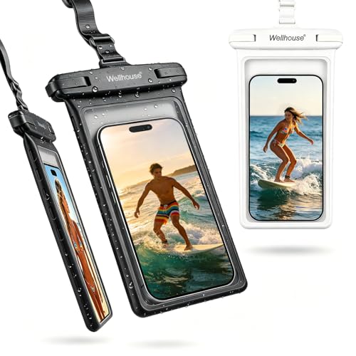 wellhouse Waterproof Phone Pouch, Waterproof Phone Case for iPhone 17 16 15 14 13 Pro Max XS Samsung, IPX8 3D Cellphone Dry Bag Beach Essentials (2 Pack - Black & White8.0, 8 inch) - color: 2 Pack - Black & White8.0"