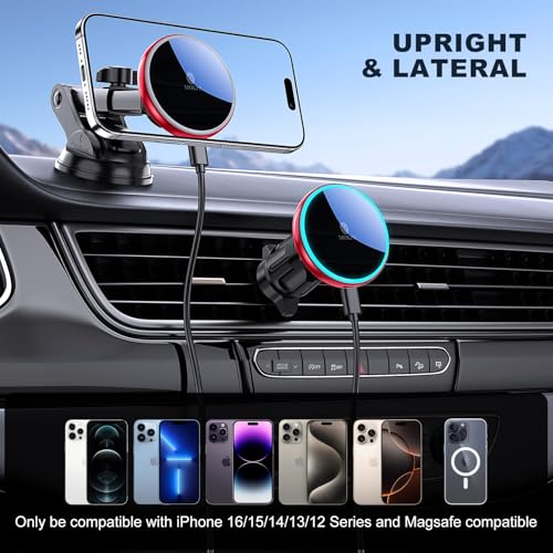 for Mag-Safe Car Mount Charger Dash Windshield Vent Magnetic Phone Holder - color: Red