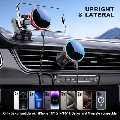 for Mag-Safe Car Mount Charger Dash Windshield Vent Magnetic Phone Holder - color: Red