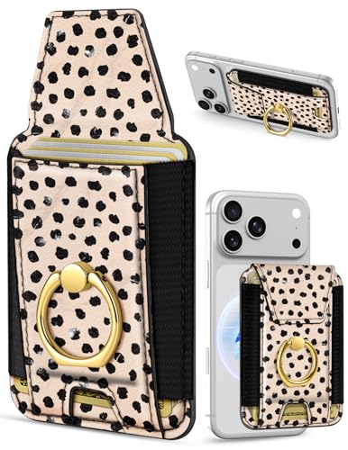 Shorogyt Compatible with Magsafe Wallet with Ring Grip Magnetic Card Holder - Cute Phone Wallets with Stand for iPhone 17/16/15/14/13/12 Series for Women Girls Boba Design, Fit 7 Cards - color: Boba