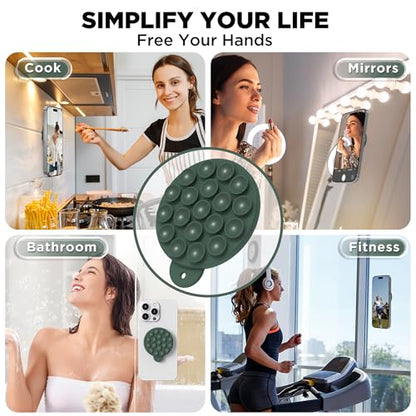 Magnetic Suction Cup Phone Mount, Compatible with MagSafe, Silicone Octo Cup Buddy Sticky Grip Holder for iPhone and Android, Removable Hands-Free Selfie/Video for TikTok, Alpine Green - color: Alpine Green