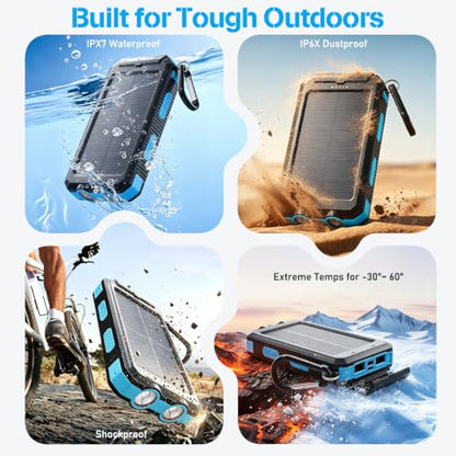 Solar Power Bank 38800mAh Portable Charger for iPhone18/17/16, Samsung - color: Sky Blue