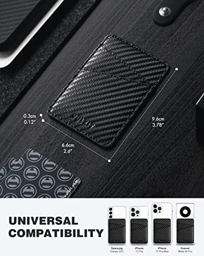 VULKIT Phone Card Holder Wallet Leather Adhesive Pocket RFID Blocking Credit Card Sleeves Stick Back of Phone Smartphones Carbon Fiber Black - color: Carbon Black