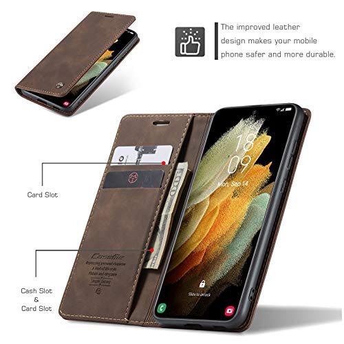 Kowauri Flip Case for Galaxy S21 Ultra,Leather Wallet Case Classic Design with Card Slot and Magnetic Closure Flip Fold Case for Samsung Galaxy S21 Ultra 5G (Coffee) - color: Coffee