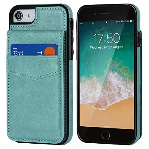 KIHUWEY for iPhone SE/8/7 Wallet Case Card Holder Kickstand, Green - color: Green