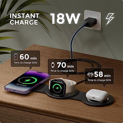 HICOBER 3-in-1 Wireless Charging Station for iPhone, Watch, AirPods, Black - color: Black