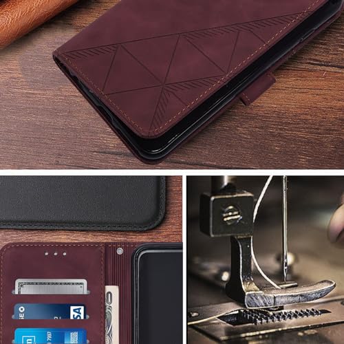 Faux Leather Flip Wallet Case for Motorola Moto G75, YBS WineRed | Card Slots Storage, Magnetic Closure, Hands-Free Kickstand, RFID Blocking, Precise Cutouts - color: Wine red