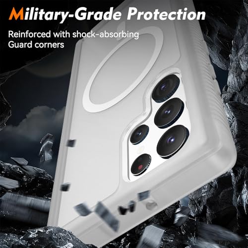 for Samsung Galaxy S22 Ultra Case Magnetic, Compatible with Magsafe 6.8-Inch Slim Fit 360 Heavy Duty Protector Wireless Charging Shockproof Anti-Slip TPU and PC Protective Phone Cover, White - color: White