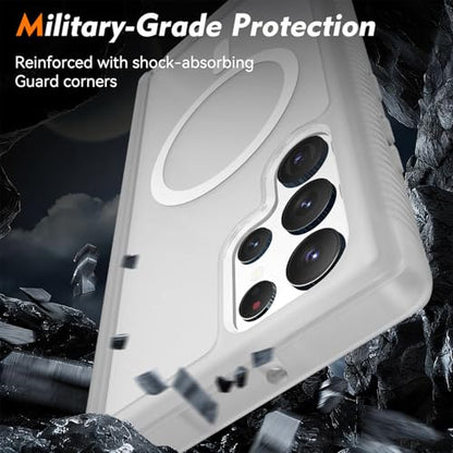 for Samsung Galaxy S22 Ultra Case Magnetic, Compatible with Magsafe 6.8-Inch Slim Fit 360 Heavy Duty Protector Wireless Charging Shockproof Anti-Slip TPU and PC Protective Phone Cover, White - color: White