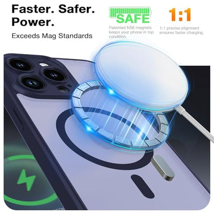 Magnetic Case for iPhone 13 Pro 6.1-Inch, [Compatible with Magsafe][Full Camera Protection] Ultra Slim Translucent Matte Shockproof Protection Phone Cover-Navy Blue - color: Navy Blue, size: iPhone 13 Pro