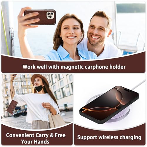 Asuwish Phone Case for iPhone 16 Pro 6.3 inch Zipper Wallet Detachable Cell Cover with Tempered Glass Screen Protector Crossbody Lanyard Strap Flower Card Holder i Phone16 i16 16Pro Women Girls Brown - color: Brown