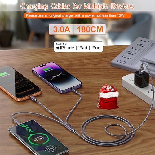 Multi Charging Cable 2Pack 6FT 3 in 1 Long Apple MFi Certified Cable - color: Grey, size: 6ft