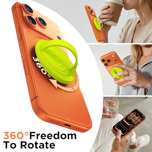 Magnetic Phone Grip Ring, Compatible with MagSafe, Upgraded Liquid Silicone for Secure Comfort, Rotating Finger Loop Ring Grip Holder for iPhone 17/16/15/14/13/12 Pro Max Plus, Neon Yellow - color: Neon Yellow