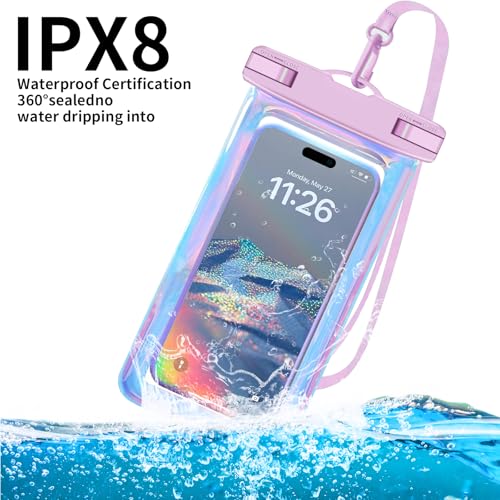 Famoby 4 Pack Iridescence Waterproof Phone Pouch, Cell Phone Waterproof Case Dry Bag,Protection Level: IP68,Beach Cruise for iPhone,Samsung,and More,Lanyard Included,(Fits Up to 8.3"),Iridescence - color: Multicolor,E,Iridescence