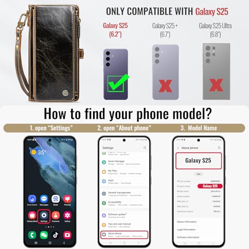 Defencase for Samsung Galaxy S25 Wallet Case with RFID Card Holder, Coffee | Durable Soft PU Leather, with Zipper Pocket, Wrist Strap, Fashion Snap Flip S25 Phone Cases Cover with Stand for Women Men - color: Coffee