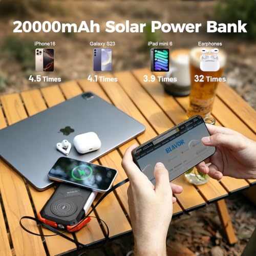 BLAVOR Solar Power Bank Built-in 27.5in Retractable Cable 20000mAh - color: Orange
