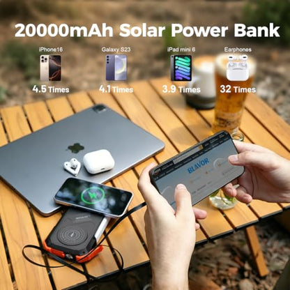BLAVOR Solar Power Bank Built-in 27.5in Retractable Cable 20000mAh - color: Orange