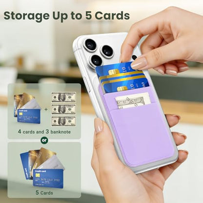 takyu Wallet Compatible with Magsafe, Elastic Cloth Fabric 2600Gs Secure Magnetic Strength Minimalist Wallet Phone Credit Card Holder Compatible with iPhone 17 16 15 14 13 12 Series Case - color: Light-purple
