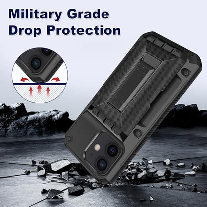 SAMONPOW for iPhone 12/12 Pro Case with Card Holder [4 Cards] & Kickstand - size: or iPhone 12/12 Pro