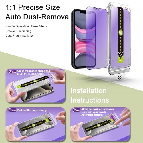 (2-Pack Anti Blue Light Matte Screen Protector for iPhone 11/XR (6.1-Inch),9H Tempered Glass,Anti-Glare,Full Coverage,Anti-Fingerprint,Auto Dust Removal,Bubble-Free