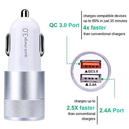 Fast Car Charger, Quick Charging 5.4A/30W Phone USB Car Charger Adapter - color: silver, style: USB A