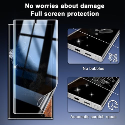 2+2 Pack for Samsung Galaxy S22 Ultra Privacy Screen Protector and Lens Protector, Ultrasonic Fingerprint Unlock, Easy Installation Frame, Anti Spy Flexible Soft Film, Case Friendly, Bubble-Free