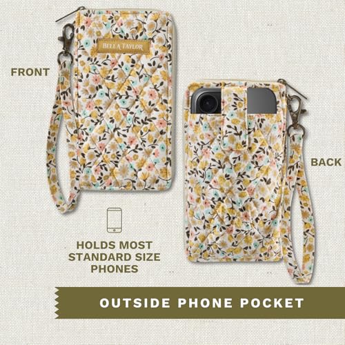 Bella Taylor Cell Phone Wristlet, Quilted Phone Wallet for Women | Lightweight, RFID blocking, phone pocket, built-in wallet, card organizer, coin pocket, secure zipper, quality construction - color: Prairie Meadow