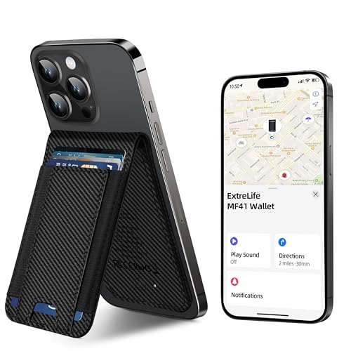 for Magsafe Wallet Works with Apple Find My, Leather Magnetic Phone Wallet - color: Carbon Fiber Black