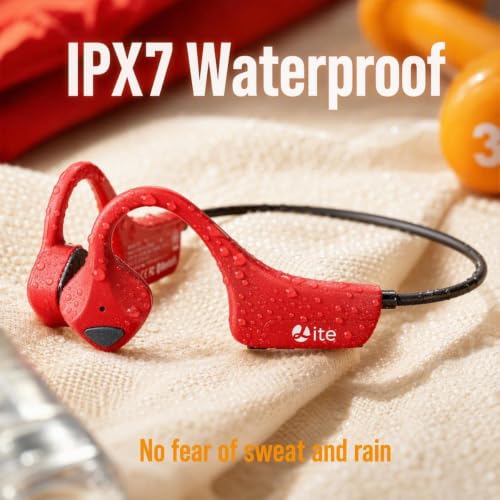 Bone Conduction Headphones Bluetooth Open Ear Earbuds Wireless Headset Bluetooth Titanium Lightweight Waterproof for Workout Running Hiking Walking Bicycling - color: Red