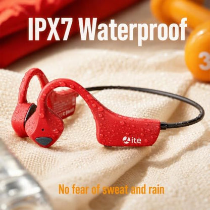 Bone Conduction Headphones Bluetooth Open Ear Earbuds Wireless Headset Bluetooth Titanium Lightweight Waterproof for Workout Running Hiking Walking Bicycling - color: Red