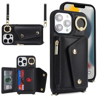 Lipvina Crossbody Wallet Case for iPhone 13 Pro,Black - color: 01-Black, size: iPhone 13 Pro 6.1"