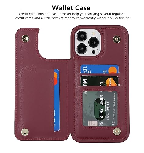 iCoverCase Compatible with iPhone 13 Pro Max Phone Case with Card Holder, Wallet Case for Women Men RFID Blocking PU Leather Protective Case 6.7 Inch (Wine Red) - color: Wine Red