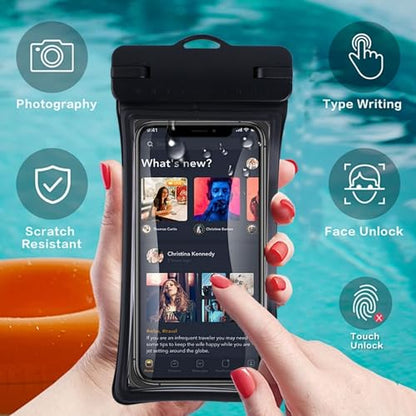 Waterproof Phone Pouch Case with Lanyard,IPX8 Floating Phone Dry Bag,Cell Phone Waterproof Pouch for iPhone 15 Pro Max 14 13 12 Galaxy S24 Ultra S23 S22, 7.0 2pcs (Black +Rose Red) - color: Black +Rose Red