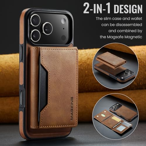 K2 2 in 1 Detachable Magnetic Phone Cases Compatible with iPhone 17 Pro Max Case with Card Holder RFID Blocking, Compatible with Magsafe Wallet, Leather 6.9'' (Brown, iPhone 17 Pro Max) - color: Brown, size: iPhone 17 Pro Max