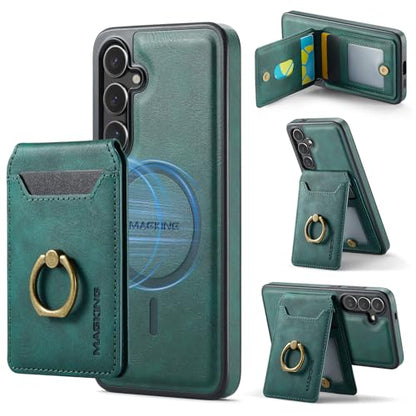 for Samsung Galaxy S26 2 in 1 Detachable Card Bag Wallet Case Durable Leather Wallets Magnetic Card Holder 4 Card Slots Ring Stand RFID Blocking Green - color: Green, size: Samsung Galaxy S26