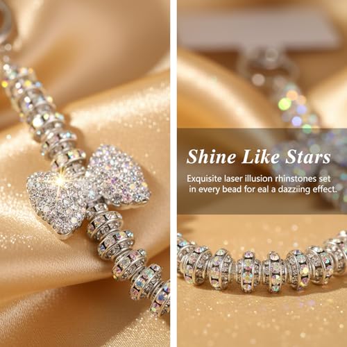Luxury Diamond Phone Wrist Strap Beaded Cellphone Lanyard with Tether Tab Shiny Rhinestone Phones Chain Hands-Free Wristlet Bracelet Bow keychain Wristlet CellPhone Lanyards Phone Charm for Women
