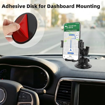 Windshield Phone Mount with Vibration Dampener, Universal Suction Cup Phone Holder for Boat/Car/Truck, 360° Rotation, Camera Friendly, One-Handed 1-Second Lock & Release, Fits 4.7-7" Phones