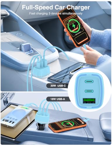75W USB C Car Charger, 3-Port Super Fast Charging Cigarette Lighte - color: Blue