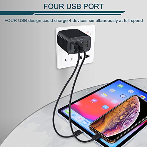 USB Wall Charger 2-Pack AILKIN 4.8A 4-Port USB Plug Cube Brick Charging Box - color: Black