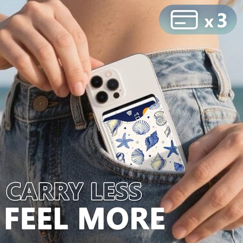 Tropical Magnetic Wallet Compatible with Magsafe Wallets for iPhone 17/16/15/14/13/12 Series Pro Max Plus Cute Phone Conch Card Holder Fit 3 Cards for Women Lether Mag Safe Coastal Shells - color: Z-Coastal Shells