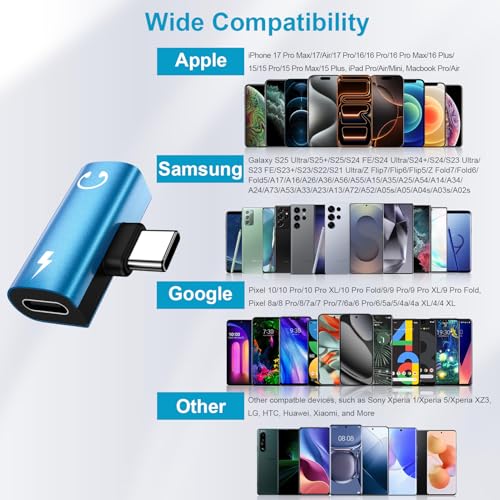 USB C to 3.5mm Headphone and Charger Adapter,2in1 USB C to Aux Jack Adapter - color: blue