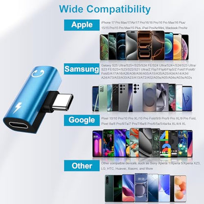 USB C to 3.5mm Headphone and Charger Adapter,2in1 USB C to Aux Jack Adapter - color: blue
