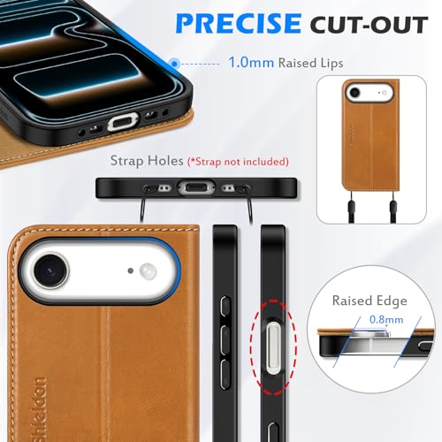 SHIELDON Real Leather Wallet Case for iPhone Air 6.5", Retro Light Brown | Folio Magnetic Closure, RFID Blocking, Credit Card Holder, Kickstand, Shock Absorbing Protective Cover - color: Retro Light Brown