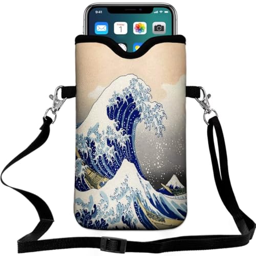 Cell Phone Sleeves Bag Case Crossbody Neoprene Holder Lanyard Phone Pouch for Women Men 7.5 X 4.5 Inches - Sea Waves - color: Sea Waves