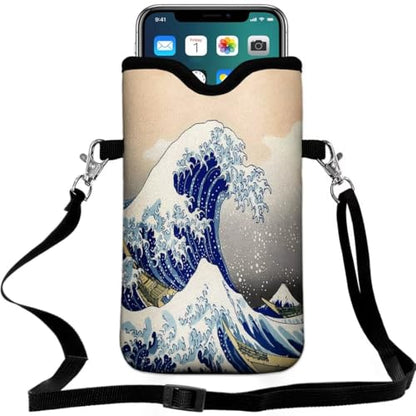 Cell Phone Sleeves Bag Case Crossbody Neoprene Holder Lanyard Phone Pouch for Women Men 7.5 X 4.5 Inches - Sea Waves - color: Sea Waves