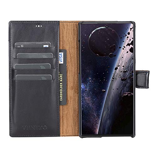Venito Florence Leather Wallet Phone Case Compatible with Samsung Galaxy Note 10 Plus - Extra Secure with RFID Blocking - Detachable Phone Wallet (Rustic Black) - color: Rustic Black, size: Note10 Plus